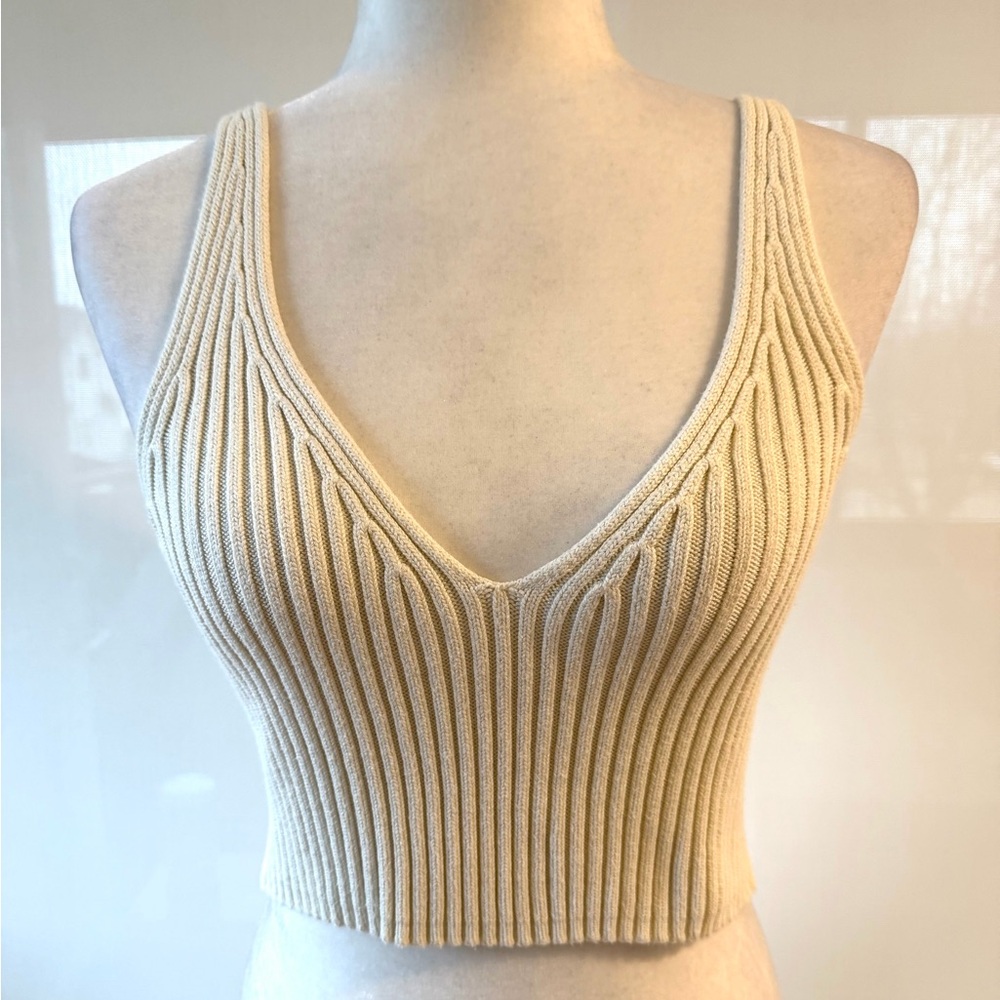 NWT Lovers + Friends Cream Ribbed Knit Crop Tank Top